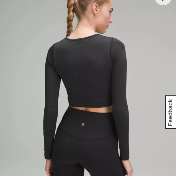 Lululemon Ebb to Street Long Sleeve Shirt Crop Top Womens Size 2 Gray Black - Picture 8 of 13